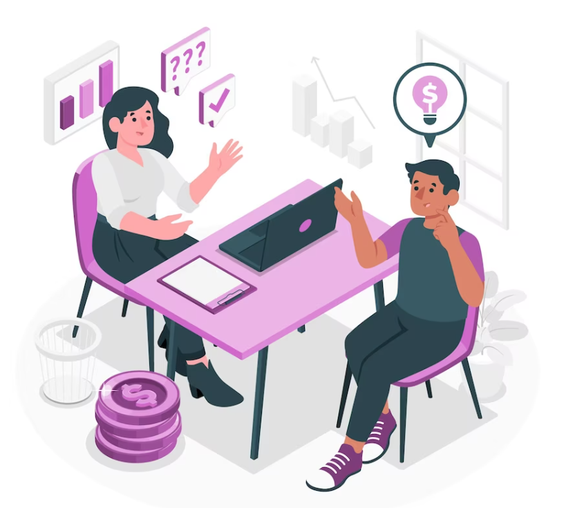 La imagen describe un profesional de auditoría atendiendo un cliente.