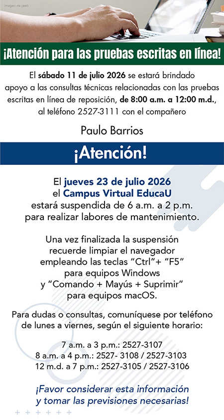 Atención a pruebas Paulo Barrios sabado 11 de julio de 8am a 12md, contacto 25273111